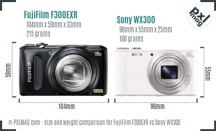 FujiFilm F300EXR vs Sony WX300 size comparison