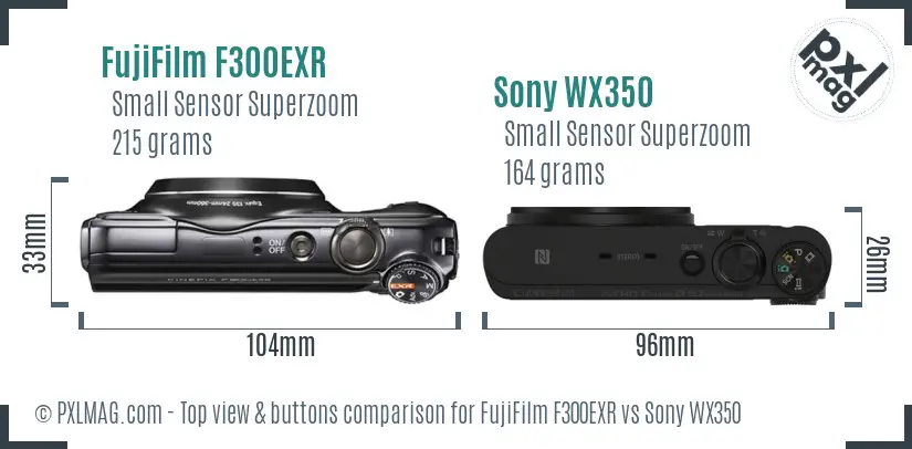FujiFilm F300EXR vs Sony WX350 top view buttons comparison FujiFilm F300EXR vs Sony WX350 top view buttons comparison