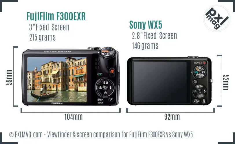 FujiFilm F300EXR vs Sony WX5 Screen and Viewfinder comparison