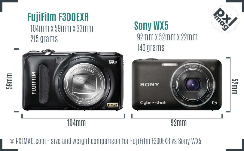 FujiFilm F300EXR vs Sony WX5 size comparison