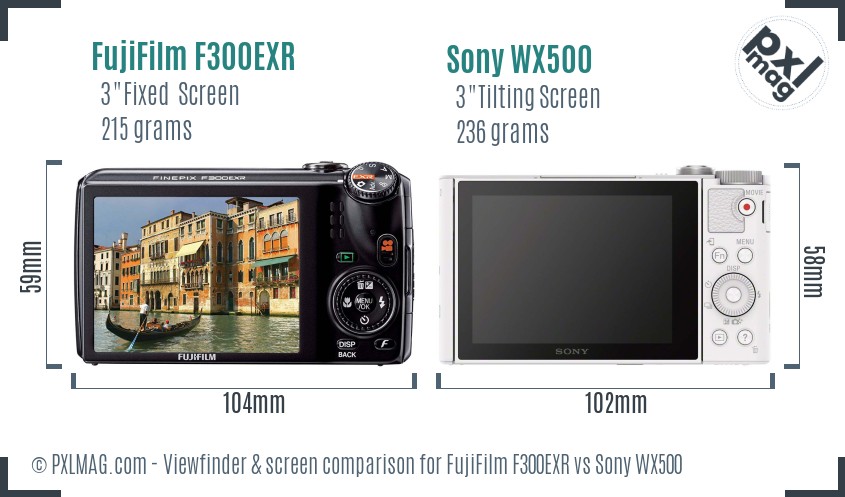 FujiFilm F300EXR vs Sony WX500 Screen and Viewfinder comparison