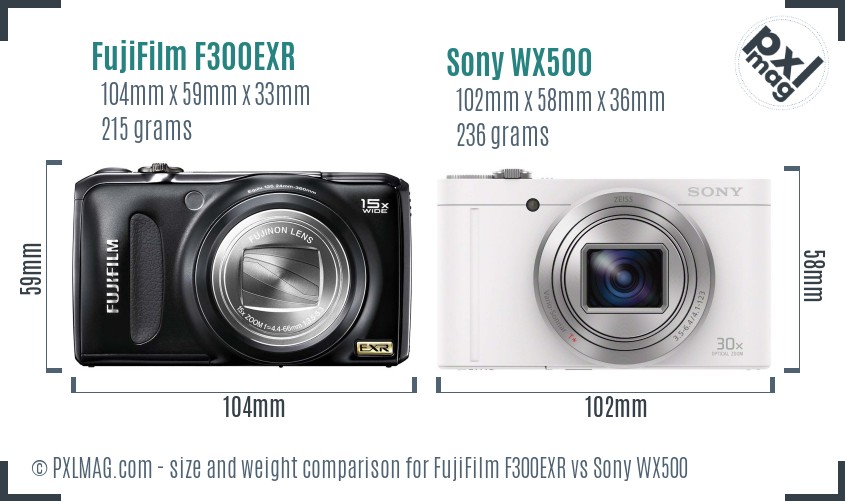 FujiFilm F300EXR vs Sony WX500 size comparison FujiFilm F300EXR vs Sony WX500 size comparison