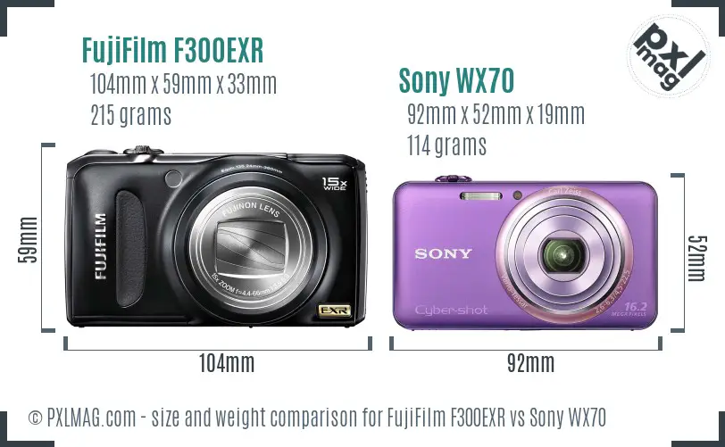 FujiFilm F300EXR vs Sony WX70 size comparison FujiFilm F300EXR vs Sony WX70 size comparison