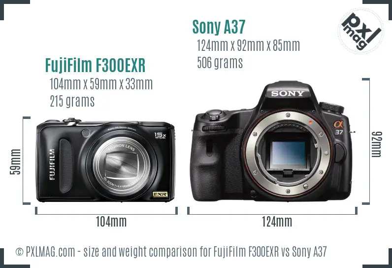 FujiFilm F300EXR vs Sony A37 size comparison