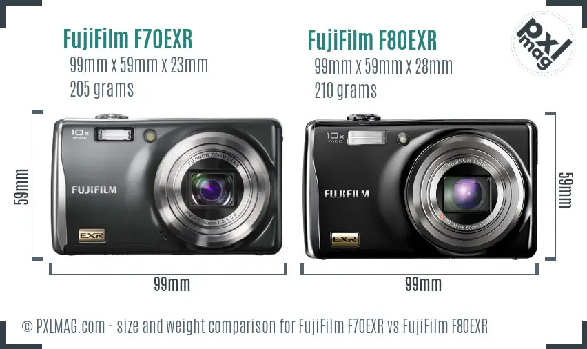 FujiFilm F70EXR vs FujiFilm F80EXR size comparison