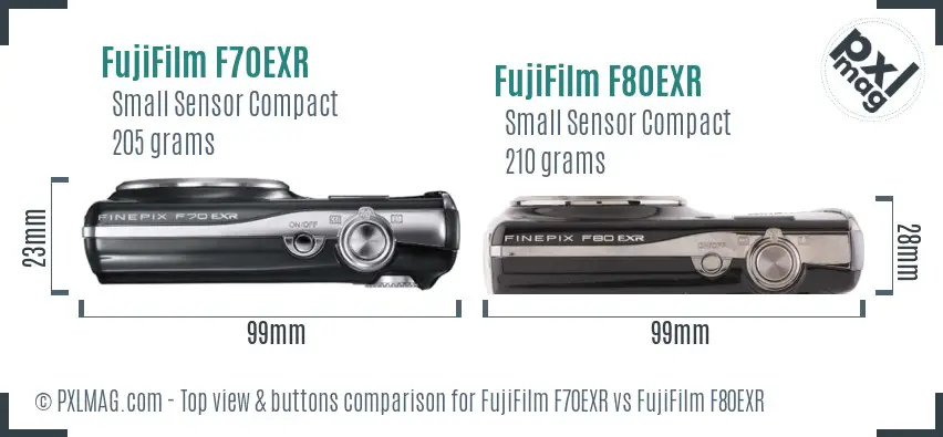 FujiFilm F70EXR vs FujiFilm F80EXR top view buttons comparison
