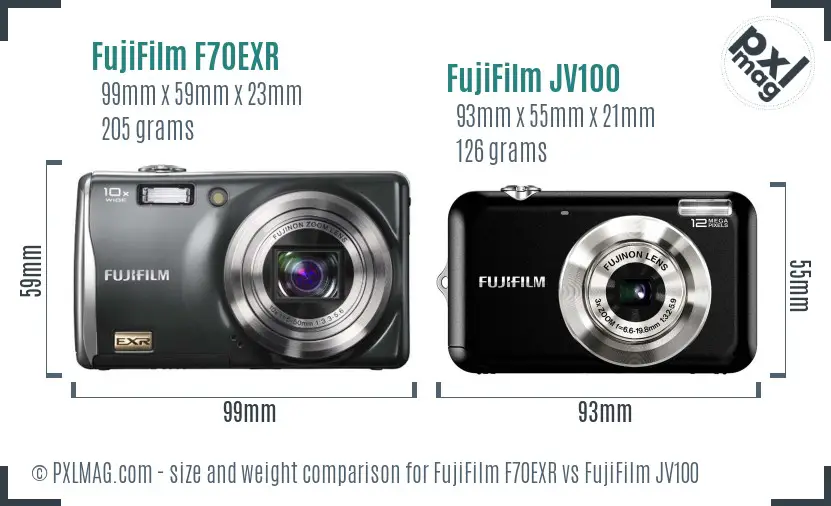 FujiFilm F70EXR vs FujiFilm JV100 size comparison FujiFilm F70EXR vs FujiFilm JV100 size comparison