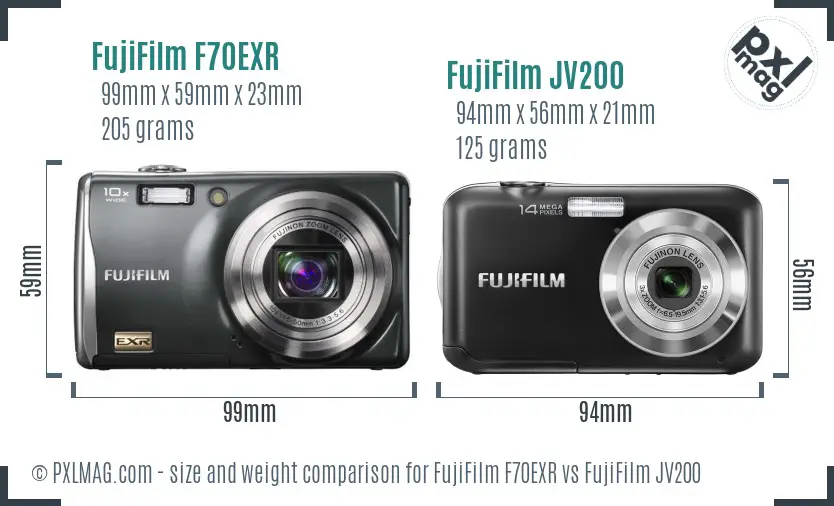 FujiFilm F70EXR vs FujiFilm JV200 size comparison