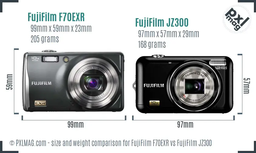 FujiFilm F70EXR vs FujiFilm JZ300 size comparison FujiFilm F70EXR vs FujiFilm JZ300 size comparison