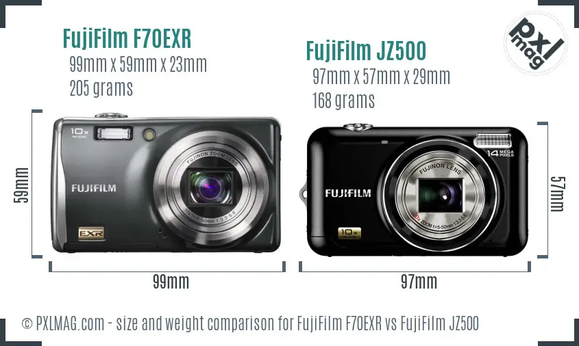 FujiFilm F70EXR vs FujiFilm JZ500 size comparison