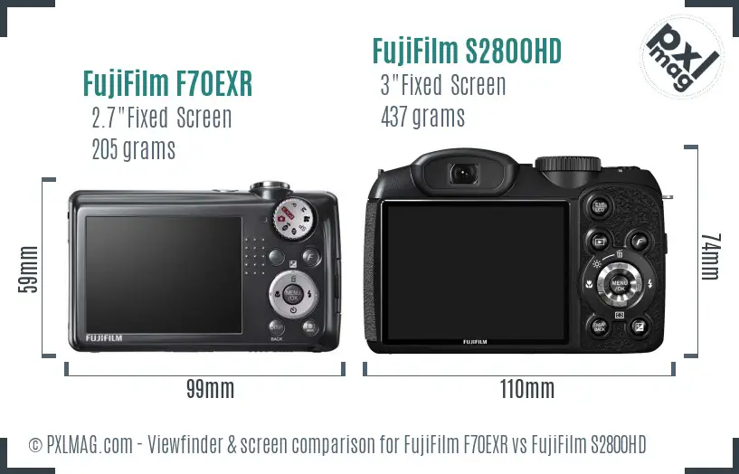 FujiFilm F70EXR vs FujiFilm S2800HD Screen and Viewfinder comparison