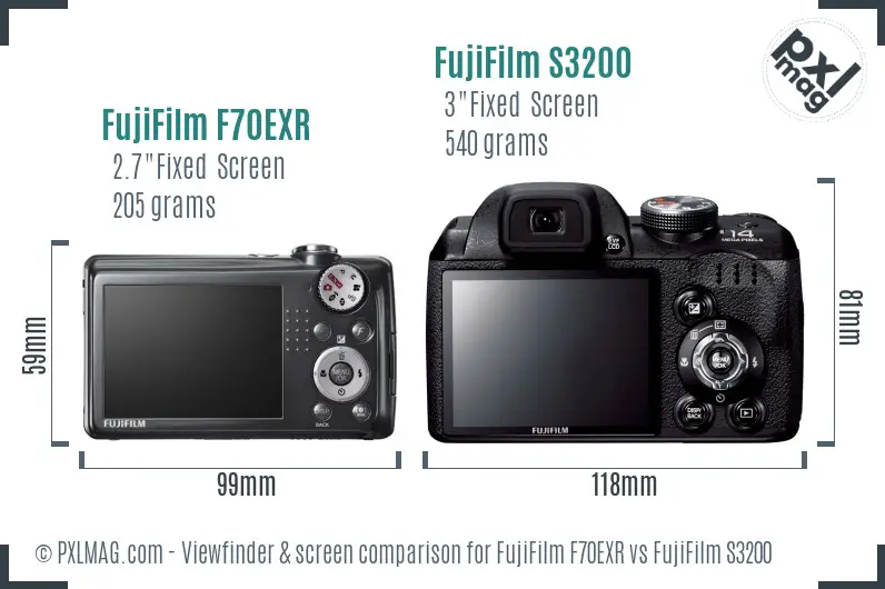 FujiFilm F70EXR vs FujiFilm S3200 Screen and Viewfinder comparison