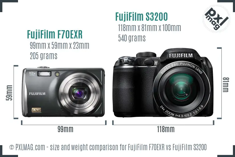 FujiFilm F70EXR vs FujiFilm S3200 size comparison