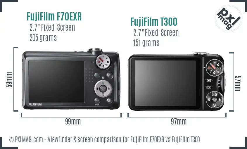 FujiFilm F70EXR vs FujiFilm T300 Screen and Viewfinder comparison