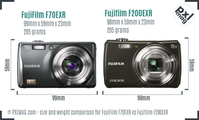 FujiFilm F70EXR vs Fujifilm F200EXR size comparison
