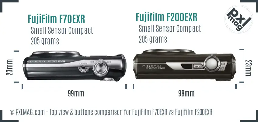 FujiFilm F70EXR vs Fujifilm F200EXR top view buttons comparison