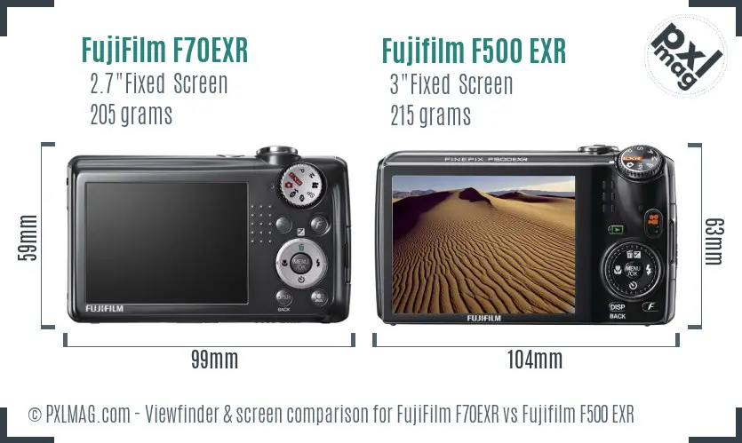 FujiFilm F70EXR vs Fujifilm F500 EXR Screen and Viewfinder comparison