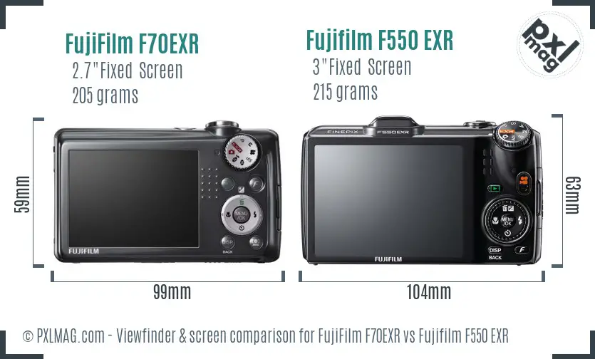 FujiFilm F70EXR vs Fujifilm F550 EXR Screen and Viewfinder comparison