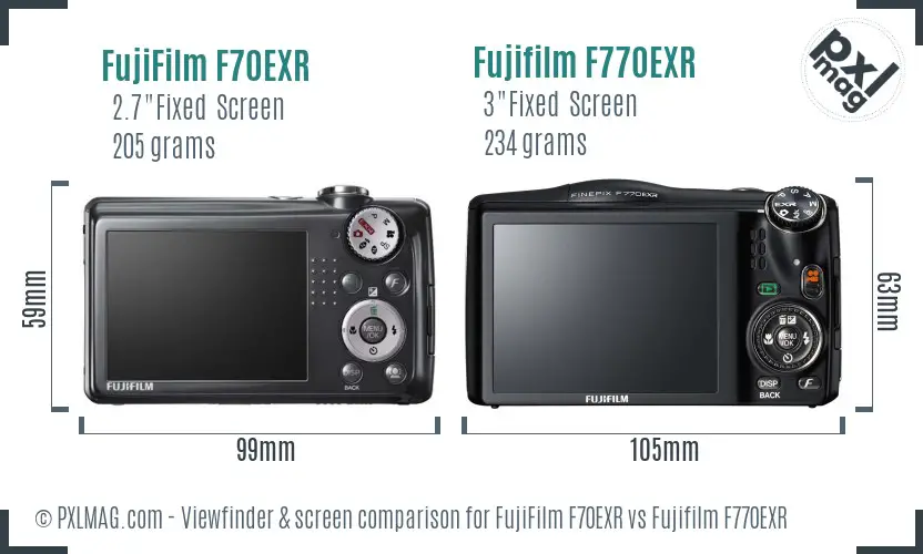 FujiFilm F70EXR vs Fujifilm F770EXR Screen and Viewfinder comparison
