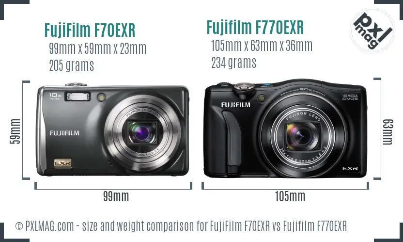 FujiFilm F70EXR vs Fujifilm F770EXR size comparison