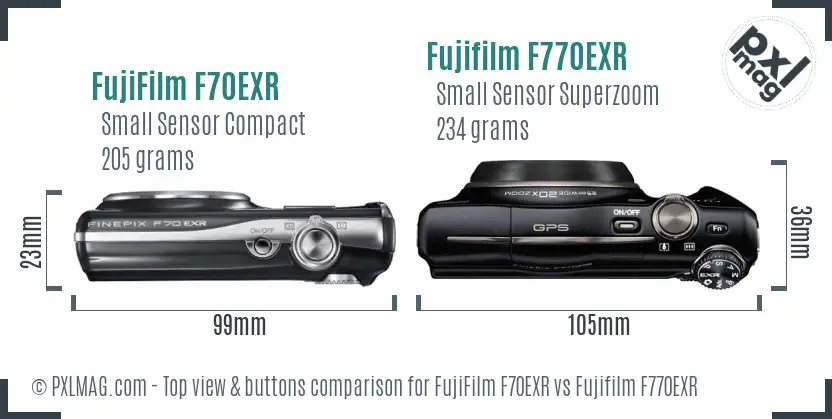 FujiFilm F70EXR vs Fujifilm F770EXR top view buttons comparison