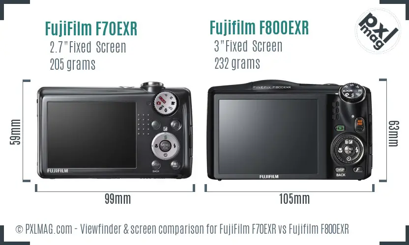 FujiFilm F70EXR vs Fujifilm F800EXR Screen and Viewfinder comparison