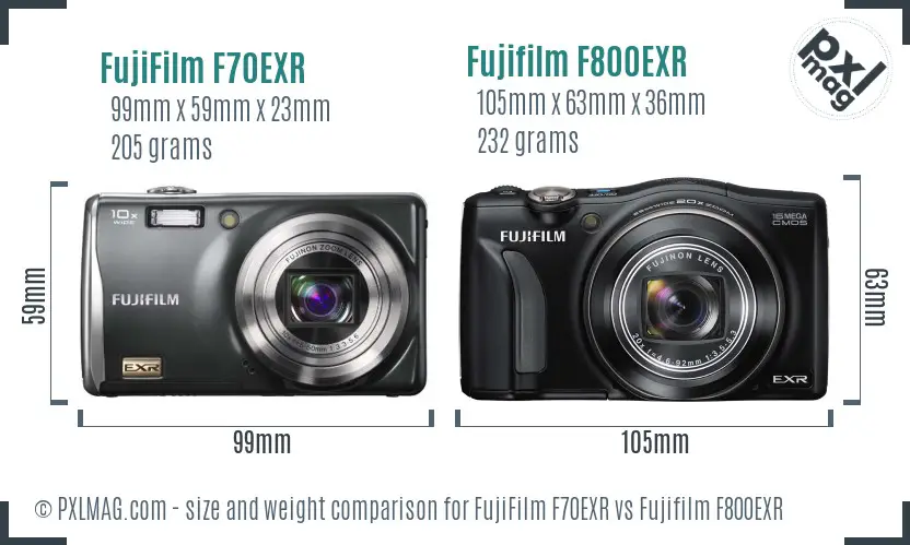 FujiFilm F70EXR vs Fujifilm F800EXR size comparison