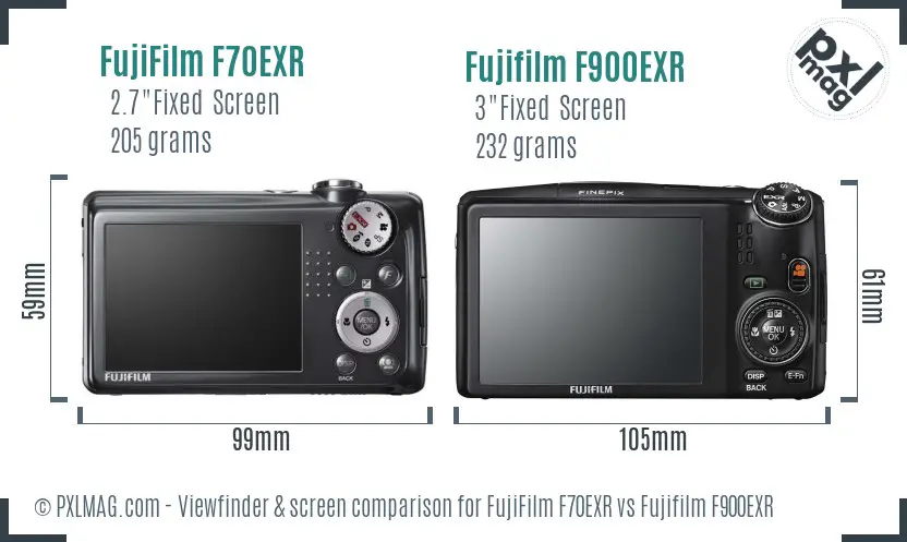 FujiFilm F70EXR vs Fujifilm F900EXR Screen and Viewfinder comparison