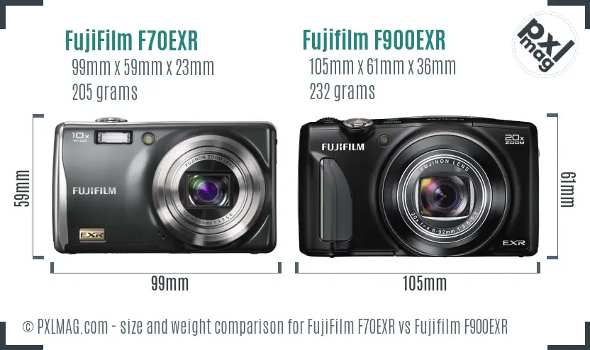 FujiFilm F70EXR vs Fujifilm F900EXR size comparison