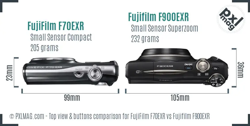 FujiFilm F70EXR vs Fujifilm F900EXR top view buttons comparison