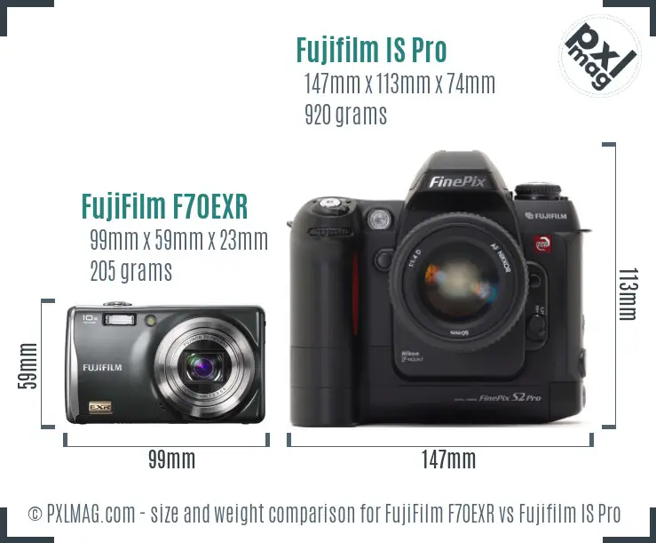 FujiFilm F70EXR vs Fujifilm IS Pro size comparison