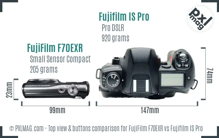 FujiFilm F70EXR vs Fujifilm IS Pro top view buttons comparison