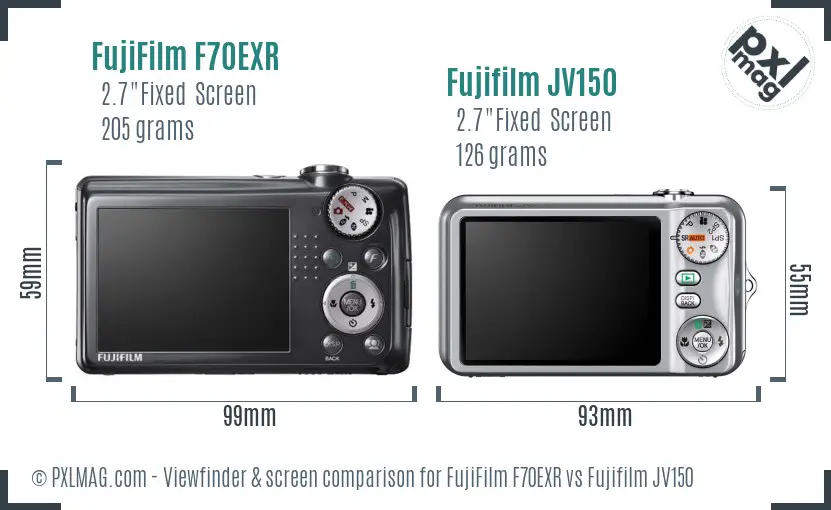 FujiFilm F70EXR vs Fujifilm JV150 Screen and Viewfinder comparison