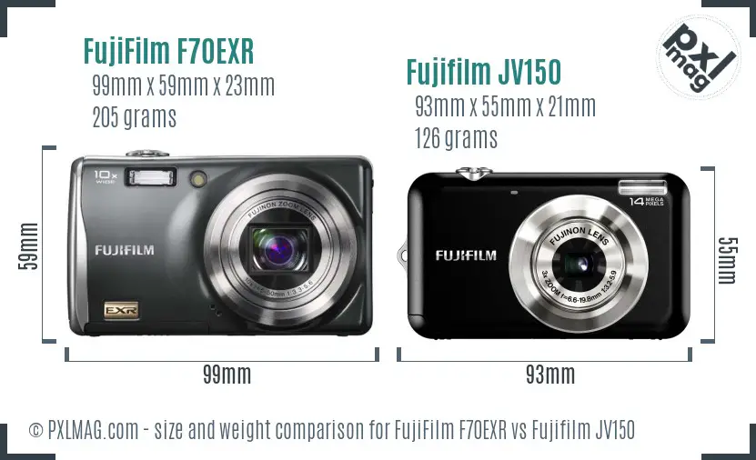 FujiFilm F70EXR vs Fujifilm JV150 size comparison