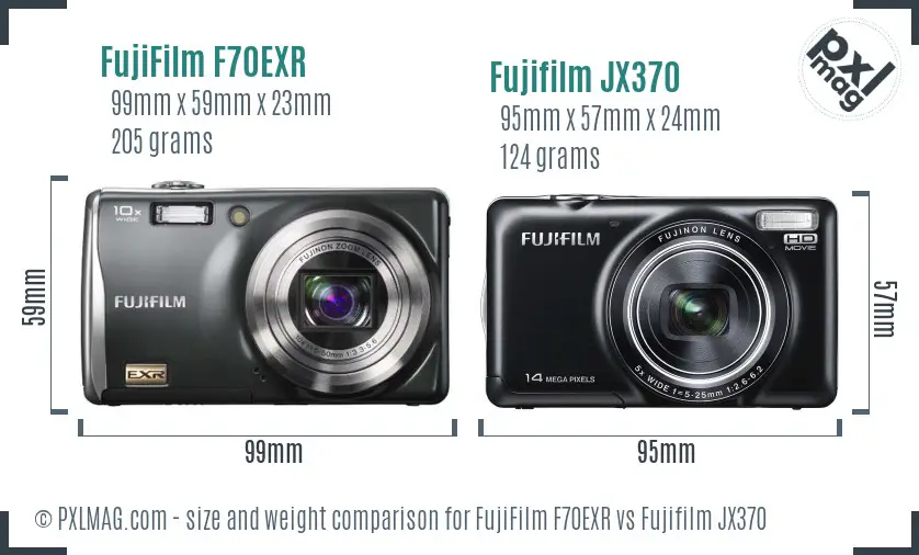 FujiFilm F70EXR vs Fujifilm JX370 size comparison