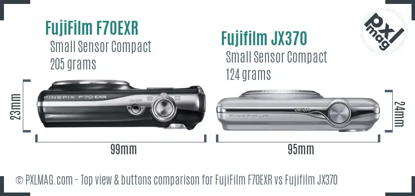 FujiFilm F70EXR vs Fujifilm JX370 top view buttons comparison