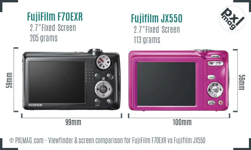 FujiFilm F70EXR vs Fujifilm JX550 Screen and Viewfinder comparison