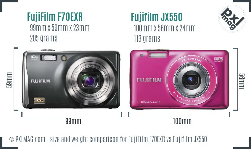 FujiFilm F70EXR vs Fujifilm JX550 size comparison