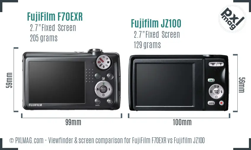 FujiFilm F70EXR vs Fujifilm JZ100 Screen and Viewfinder comparison