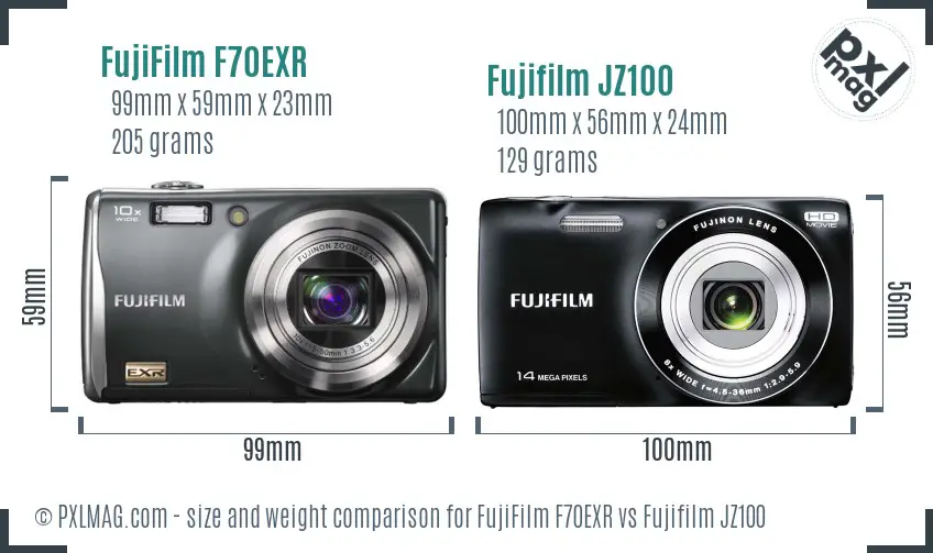 FujiFilm F70EXR vs Fujifilm JZ100 size comparison