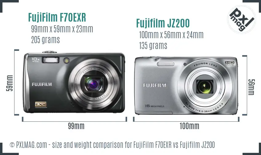 FujiFilm F70EXR vs Fujifilm JZ200 size comparison FujiFilm F70EXR vs Fujifilm JZ200 size comparison