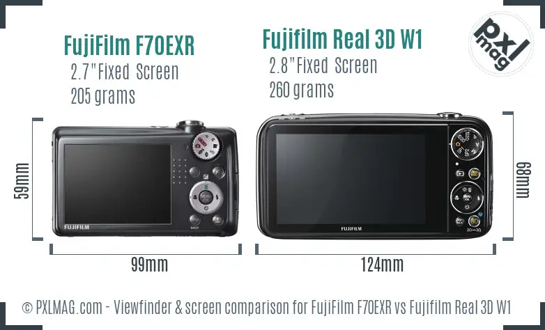 FujiFilm F70EXR vs Fujifilm Real 3D W1 Screen and Viewfinder comparison