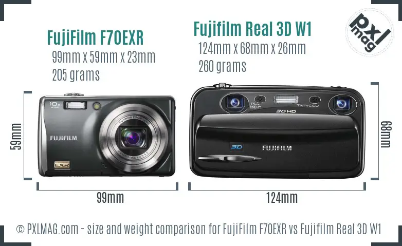 FujiFilm F70EXR vs Fujifilm Real 3D W1 size comparison