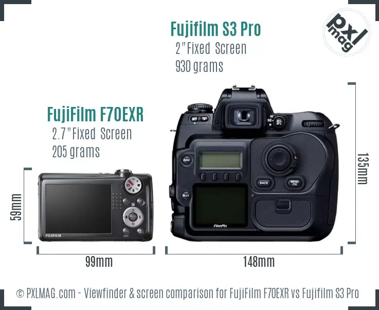 FujiFilm F70EXR vs Fujifilm S3 Pro Screen and Viewfinder comparison