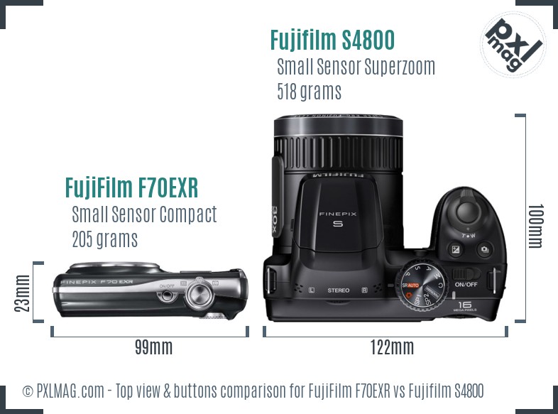 FujiFilm F70EXR vs Fujifilm S4800 top view buttons comparison