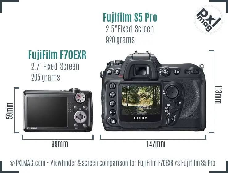 FujiFilm F70EXR vs Fujifilm S5 Pro Screen and Viewfinder comparison