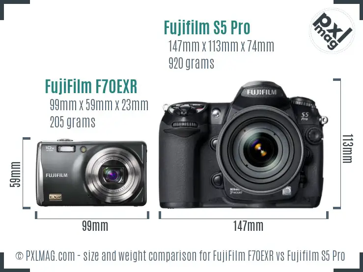 FujiFilm F70EXR vs Fujifilm S5 Pro size comparison