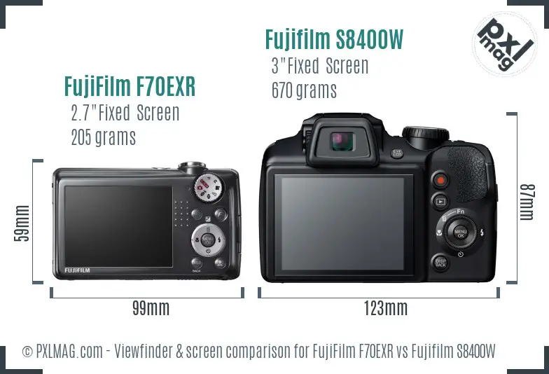 FujiFilm F70EXR vs Fujifilm S8400W Screen and Viewfinder comparison