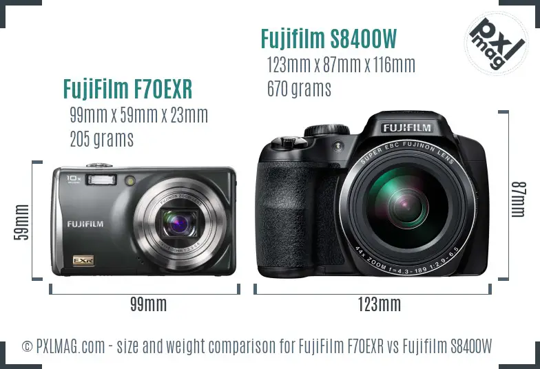 FujiFilm F70EXR vs Fujifilm S8400W size comparison