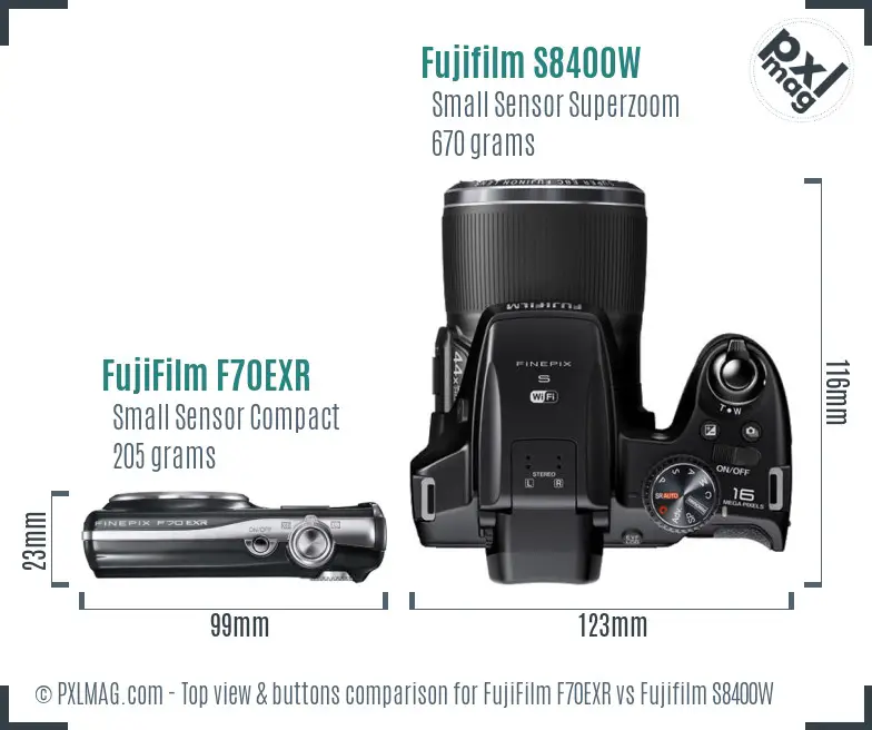 FujiFilm F70EXR vs Fujifilm S8400W top view buttons comparison